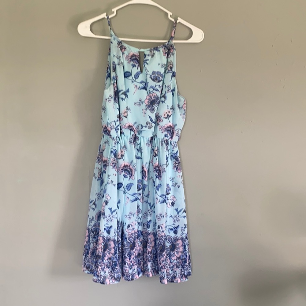 Blue dress with pink flowers